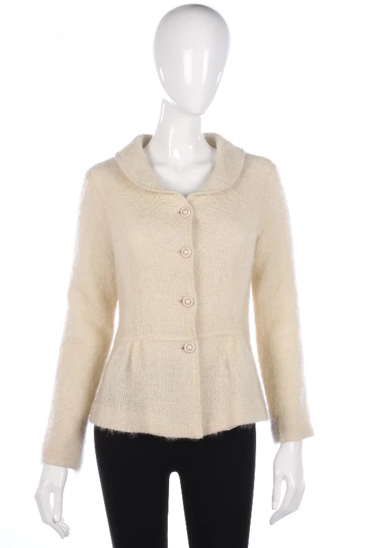 Jo Borkett Fine Wool Lightweight Jacket Cream Size L Hip Women's Retro