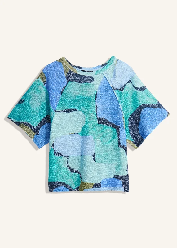 3/4 Sleeve Printed Top, Tidal Pool