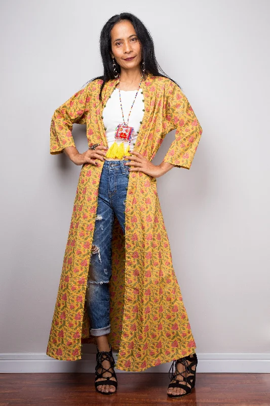 Yellow floral Open Cardigan