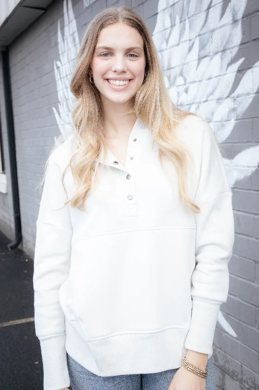 Anna Fleece Half Snap Hoodie, Bone Vacation