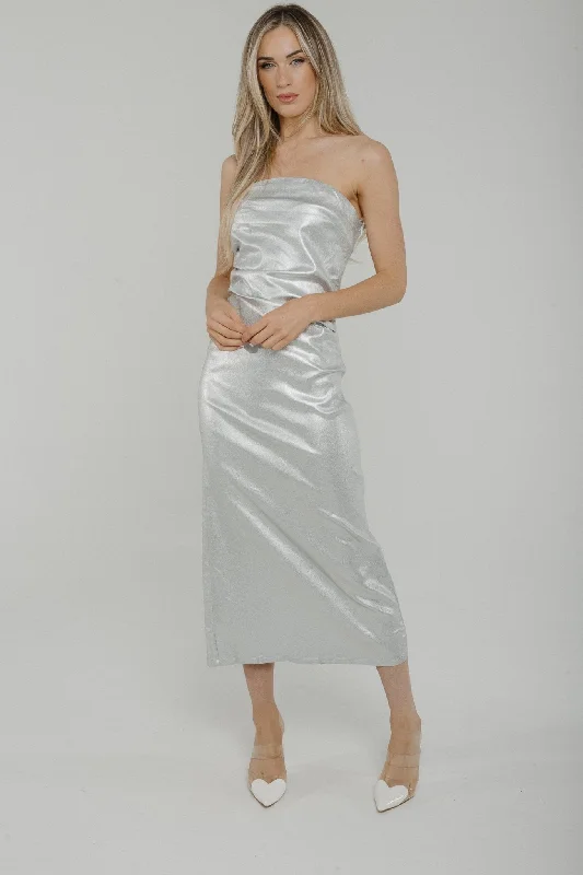 Holly Metallic Bandeau Dress In Silver