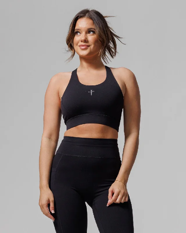 Crossback Sports Bra - Black Dapper Women's Bow - adorned