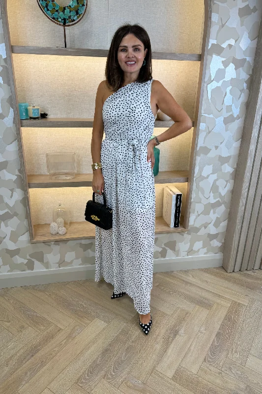 Holly Spotted One Shoulder Dress In White