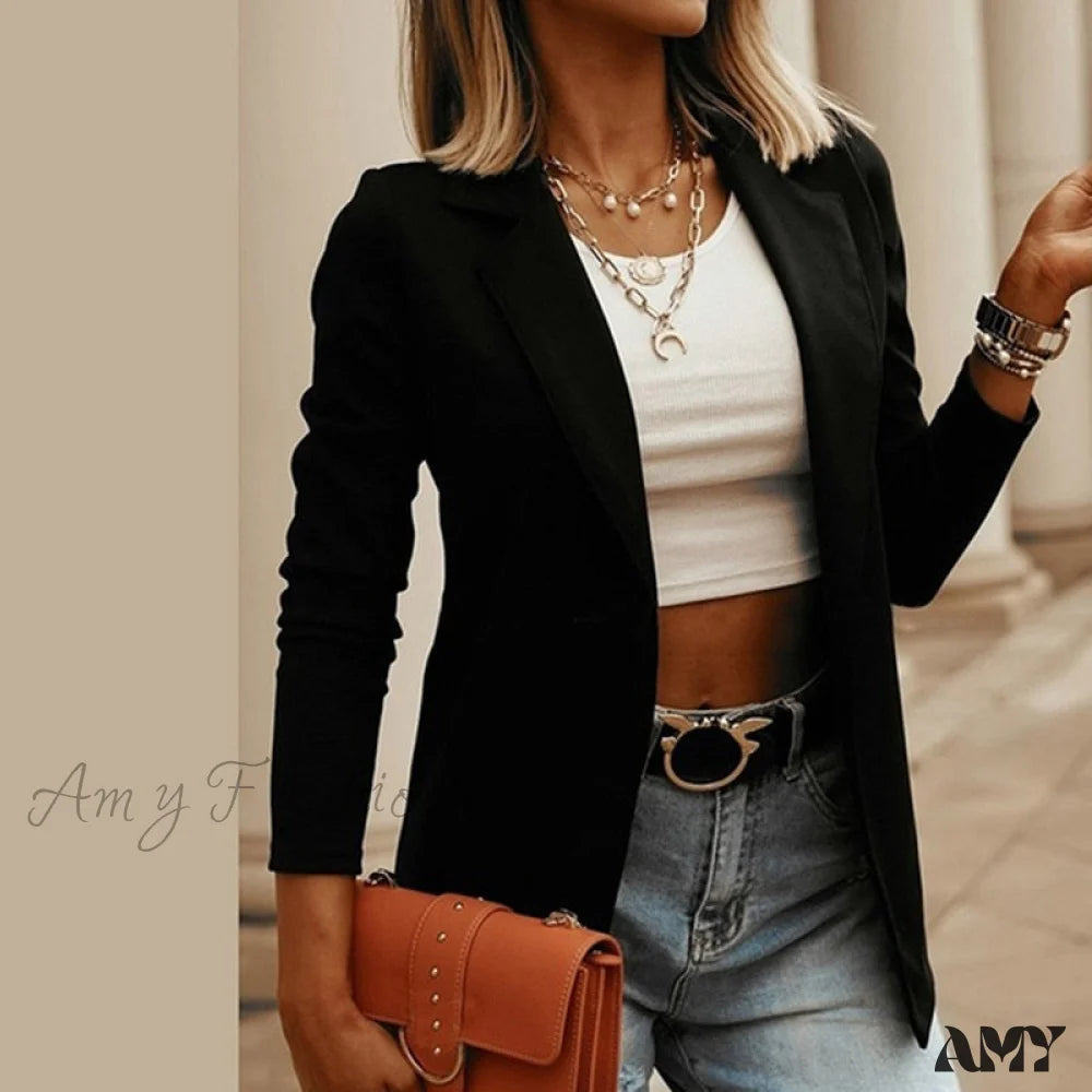 Amy Fashion - Office Ladies Elegant Comy Solid Color Blazers Trendy Women's Oversized Amy Fashion - Office Ladies Elegant Comy Solid Color Blazers Trendy Women's Oversized
