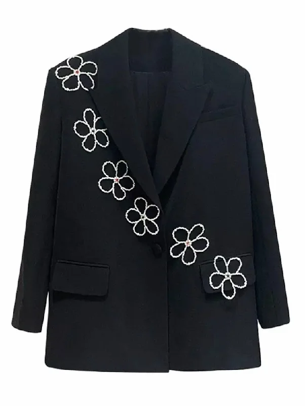 Long Sleeve Flower Print Patchwork Slim Blazer For Women