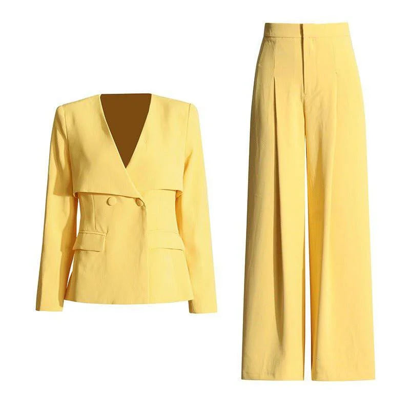 Anna V-neck blazer +high waisted pleated wide leg pants set Youthful Women's Anime - inspired Anna V-neck blazer +high waisted pleated wide leg pants set Youthful Women's Anime - inspired