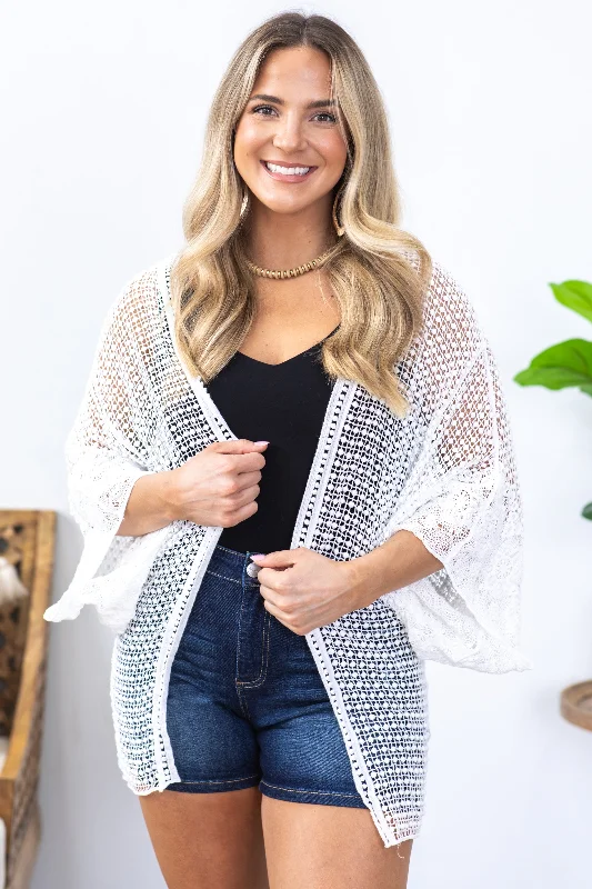 White Lightweight Crochet Cardigan Elegant Women's 