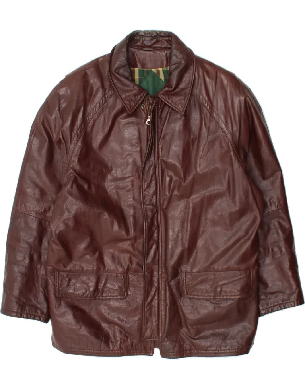VINTAGE Womens Leather Coat UK 22 3XL Brown Dapper Women's Bow - adorned