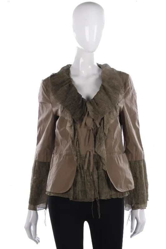 Donassy Cotton Jacket with Ruffles Khaki Size 42 (M) Women