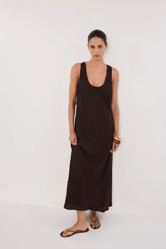 SHILOH BITTER CHOC SCOOP NECK MIDI DRESS Hip Women's Retro