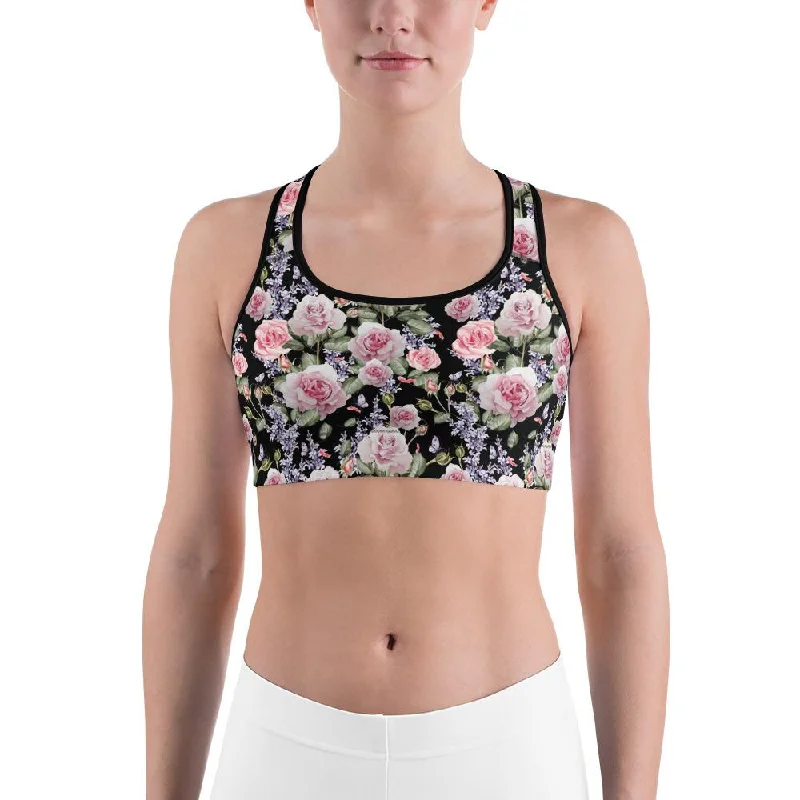 Watercolor Roses & Lavender Sports Bra