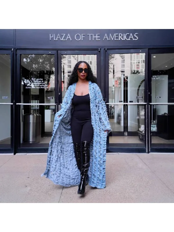 Denim Burn-Out Shawl Long Coats Traditional Women's 