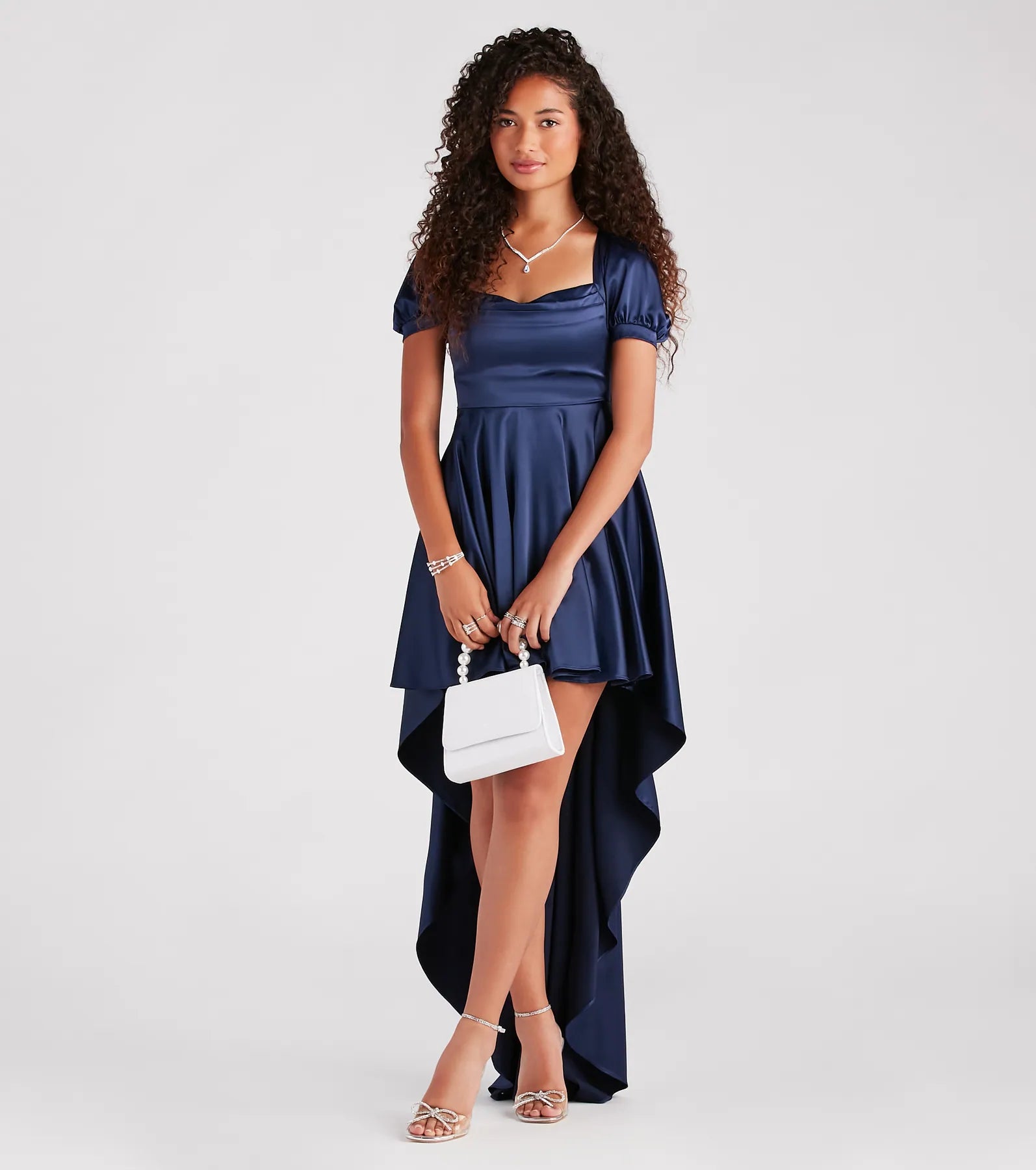 Traci Formal Satin High Low A-Line Dress Disco