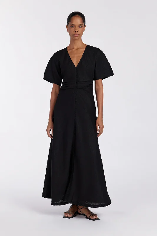 ZAHARA BLACK  FRINGING MIDI DRESS Modern Women's 