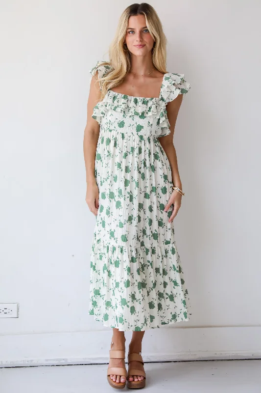 FINAL SALE - Fabulous Darling Green Floral Midi Dress Edgy Women's Punk