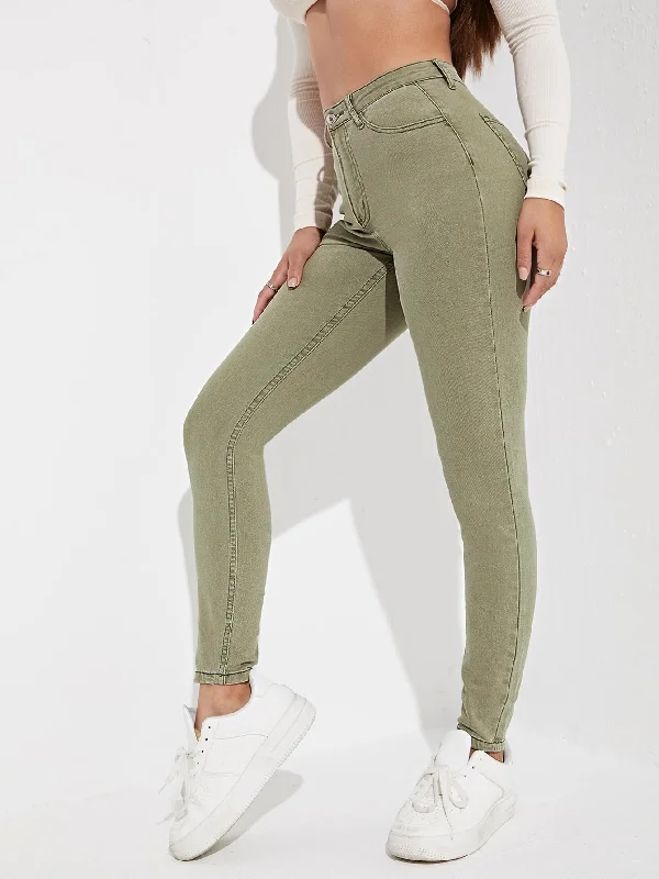 Plain Zipper High Waist Long Women Jeans Cozy Women's Winter