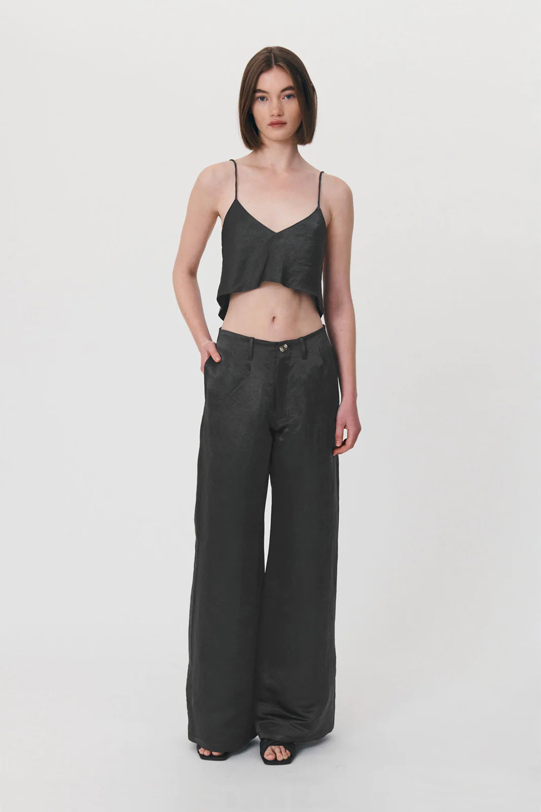 Carlotta Silk Linen Wide Pants - Noir Cozy Women's Winter