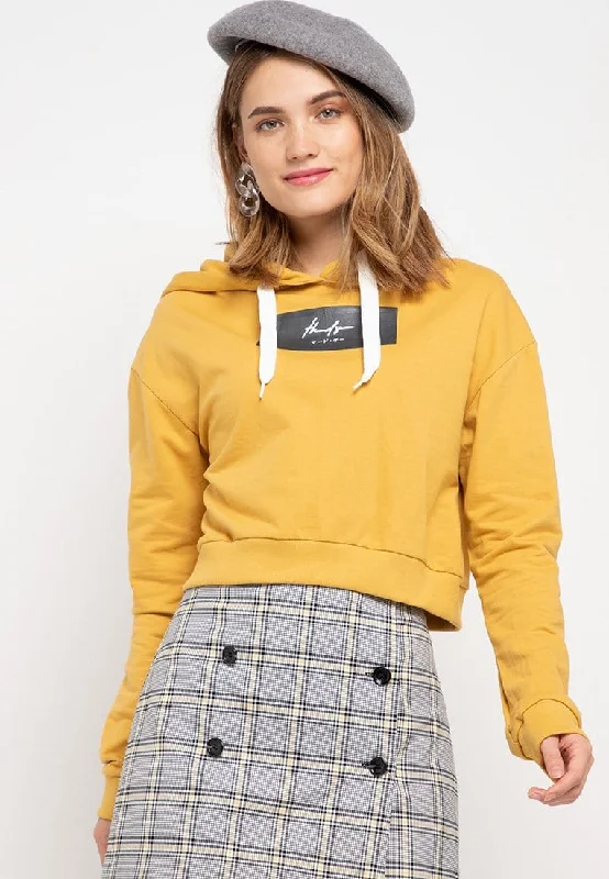 LMP011 pbch crop hoodie thdy sign rectangle mustard Stylish Women's Neon