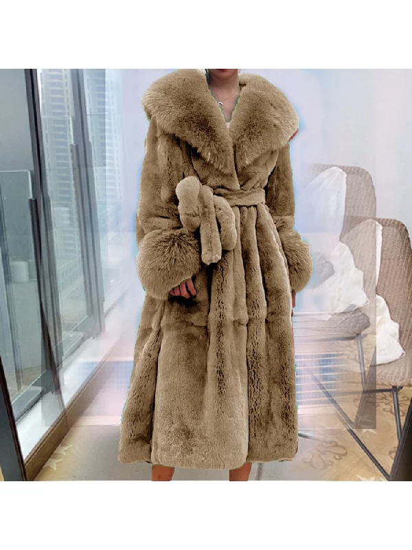 Fluff Lace Up Waist Tie Faux Fur Stylish Long Coat Scandinavian