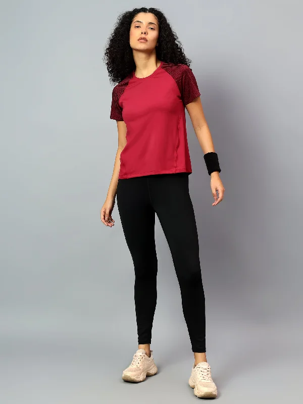 Fitkin Women's Wine Short Sleeve Active Tshirt