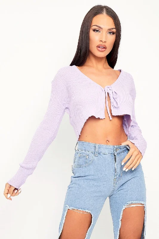 Lilac Front Tie Knit Cardigan Top - Paloma Scandinavian