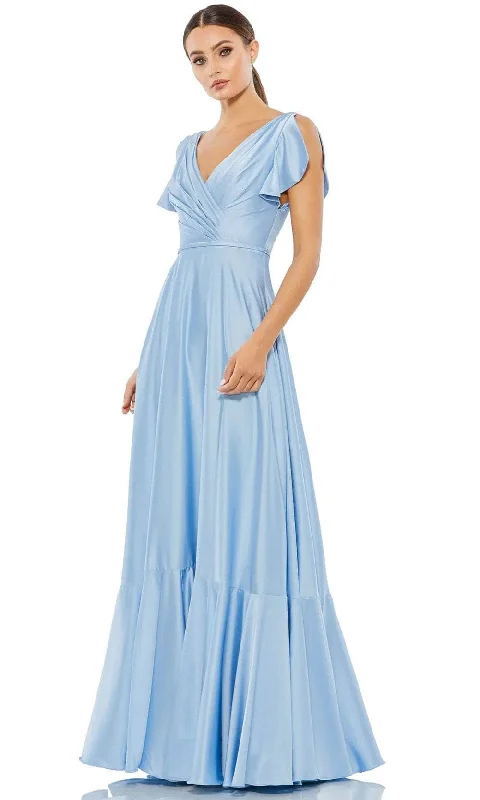 Ieena Duggal 11256 - V-Neck Satin Long Dress Stylish Women's Neon