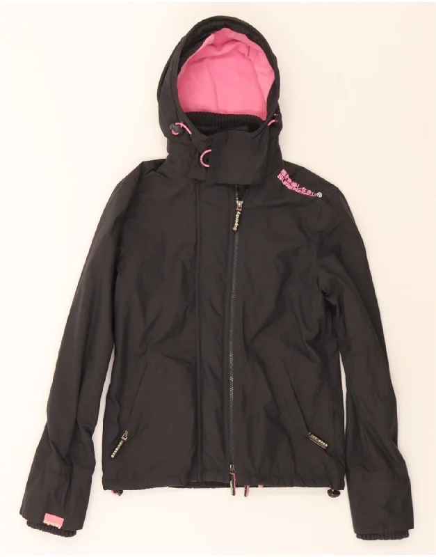 SUPERDRY Womens Windcheater Graphic Windbreaker Jacket UK 6 XS Black