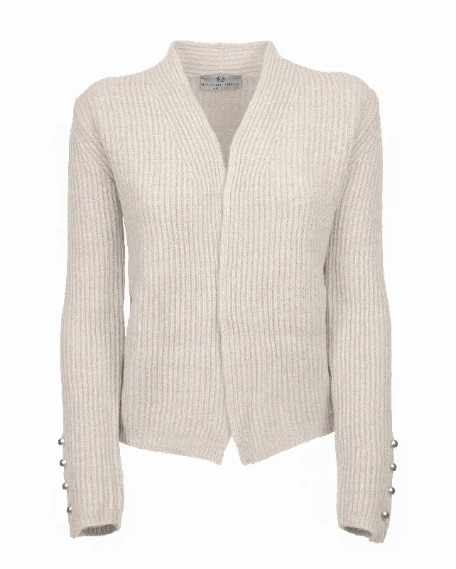 NEW FALL 24 - Women's Cashmere Fisherman's Rib Blazer Milk White by Monticelli Cashmere Sustainable Organic NEW FALL 24 - Women's Cashmere Fisherman's Rib Blazer Milk White by Monticelli Cashmere Sustainable Organic