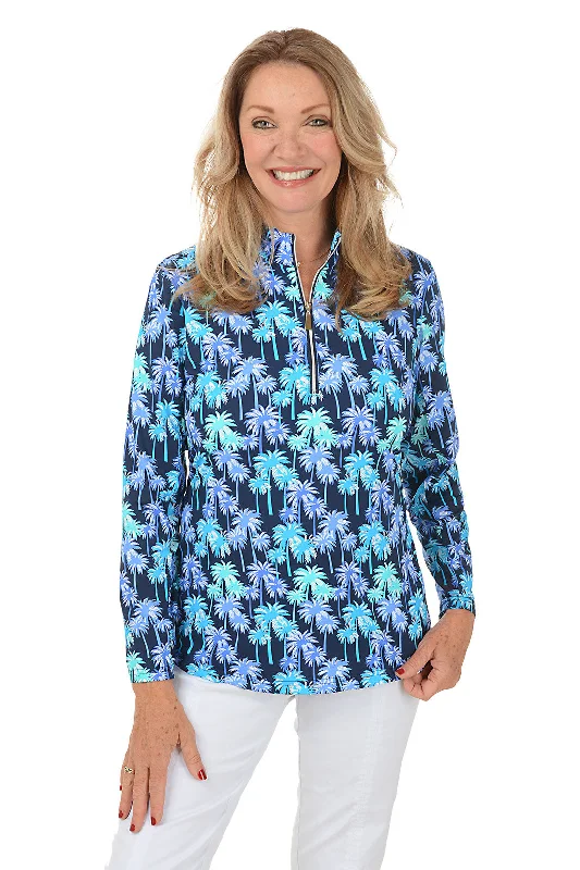 Midnight Palms Cooling UPF50+ Mock Neck Top British Gentlewoman Style