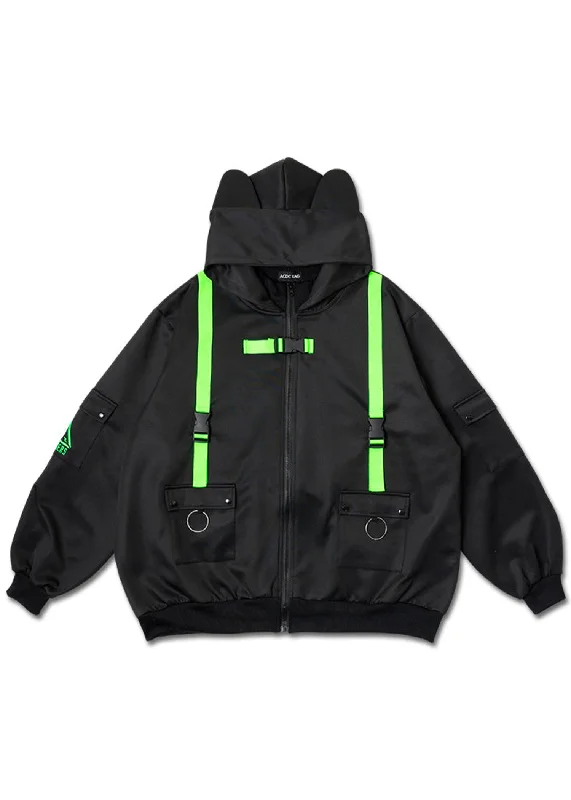 Uzurai Cyberpunk Tech Oversized Black Green Jacket Compression