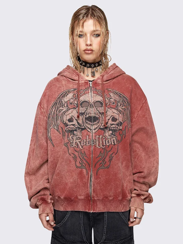 Rebellion Wash Zip Up Hoodie Contemporary 