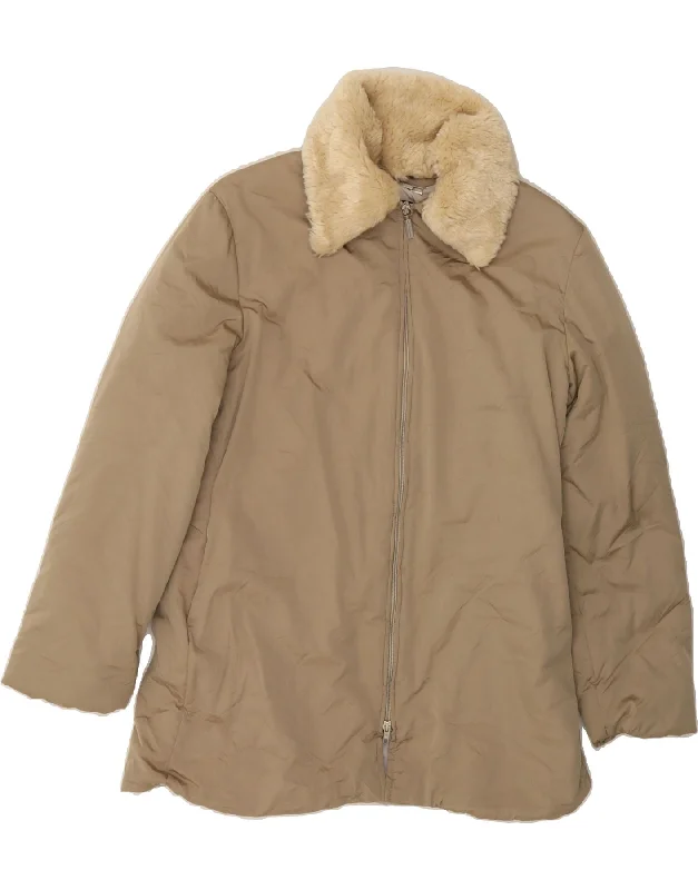 TRUSSARDI Womens Padded Jacket IT 44 Medium Beige Refined Women's Hand - crafted