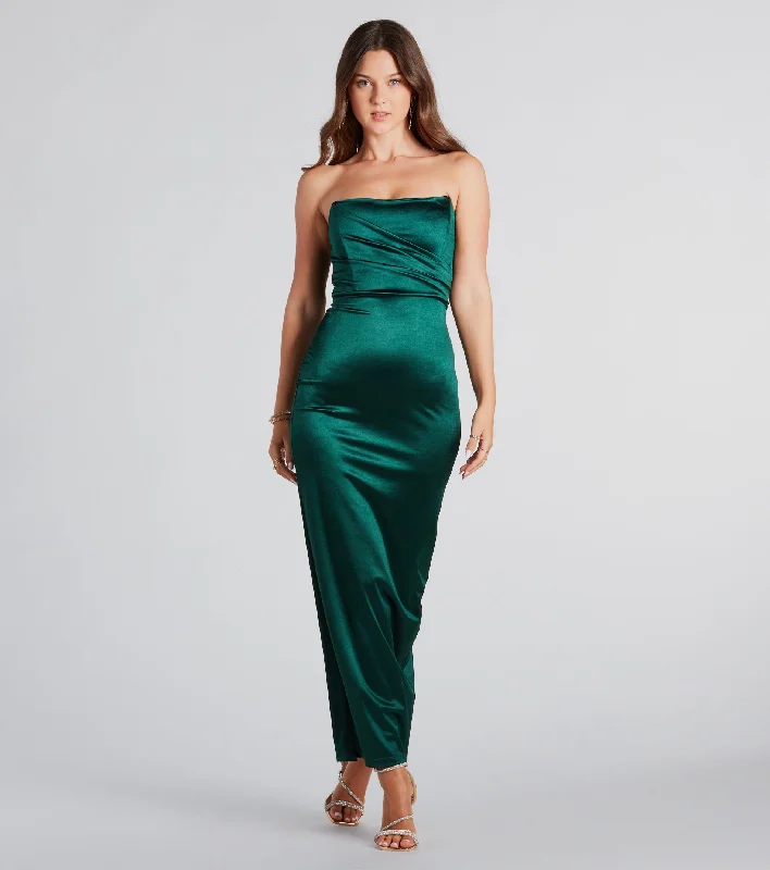 Leana Formal Satin Strapless Long Dress Feminine Women's Style 