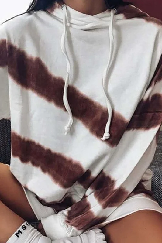 Fashion Street Tie Dye Split Joint Hooded Collar Tops Elegant Women's Formal 