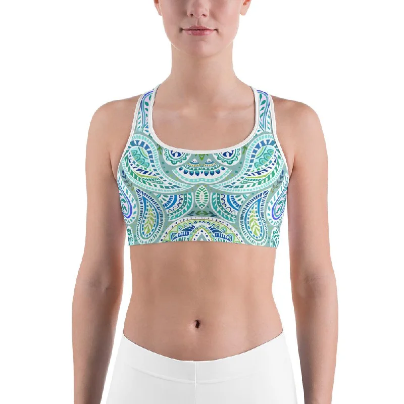 Blue and Green Paisley Sports Bra