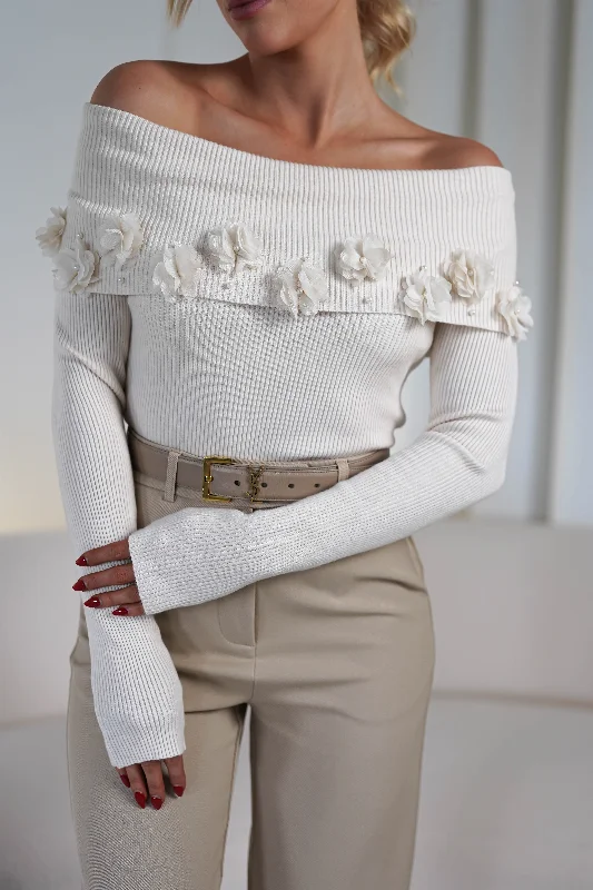 Amiri Off The Shoulder Ribbed Top | Cream Feminine Women's Soft 