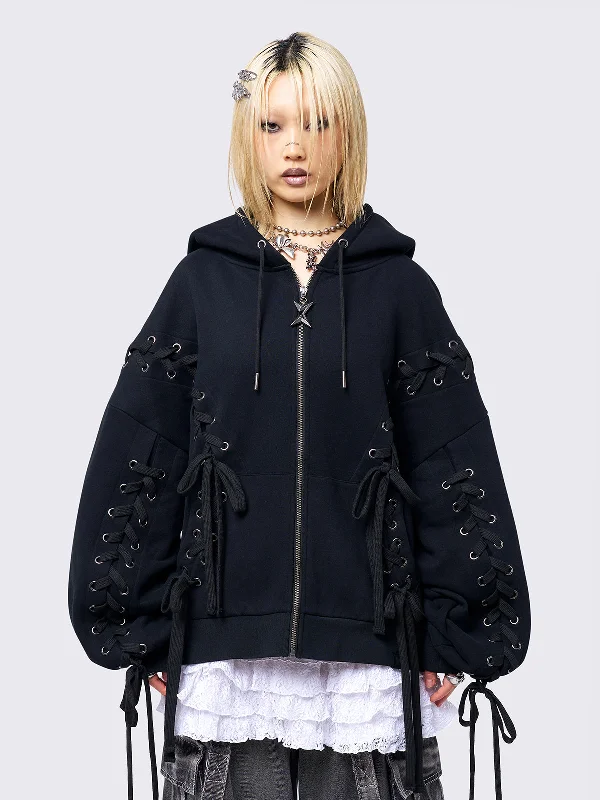 Mia Black Zip Up Hoodie Sophisticated Women's 