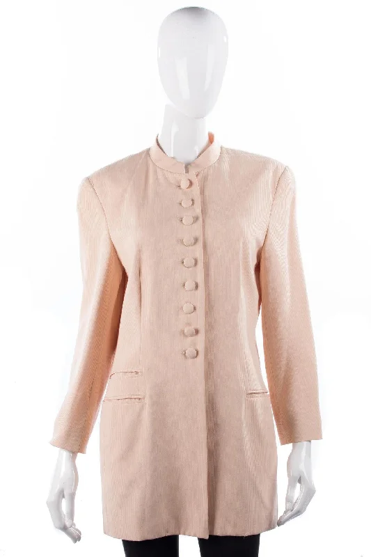Paul Costelloe Long Jacket 100% Silk Mandarin Collar Peach Size 12 Classic Women's Tweed Paul Costelloe Long Jacket 100% Silk Mandarin Collar Peach Size 12 Classic Women's Tweed