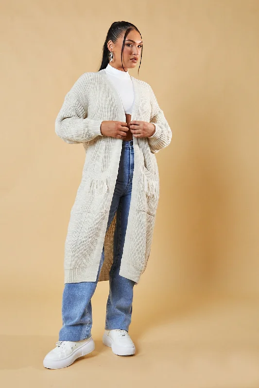 Beige Edge To Edge Longline Cardigan - Doris Relaxed Women's 