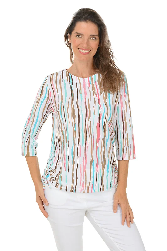 Multicolor Wavy Stripe Side Shirred Top Earthy Women's Hemp - based