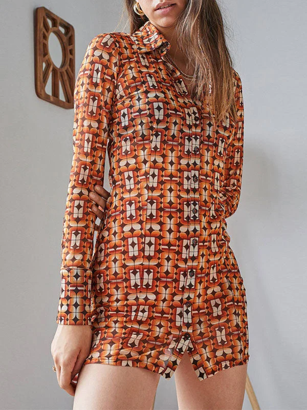 BerryBetty - Printed Long Sleeve Shirt Mini Dress Classic Women's Pin - striped