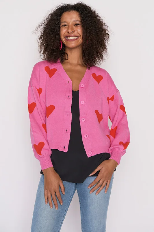 Queen of Hearts Pink & Red Cardi Classic Women's Pin - striped