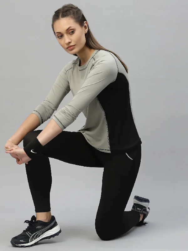 JUMP USA Women Grey & Black Colorbloack Outdoor Rapid-Dry T-shirt Unique Women's Upcycled