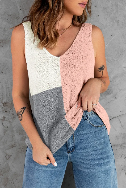 Color Block V-Neck Knitted Tank Scandinavian