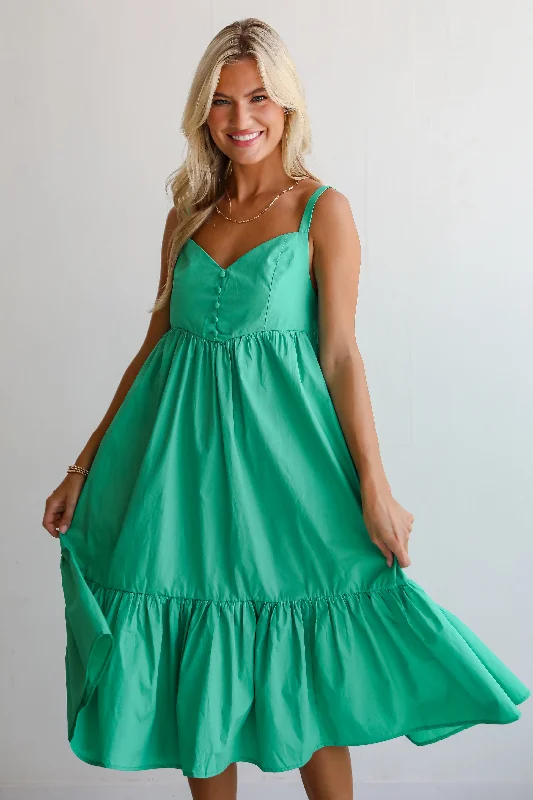 FINAL SALE - Sophisticated Influence Green Midi Dress Refined Women's Classic 