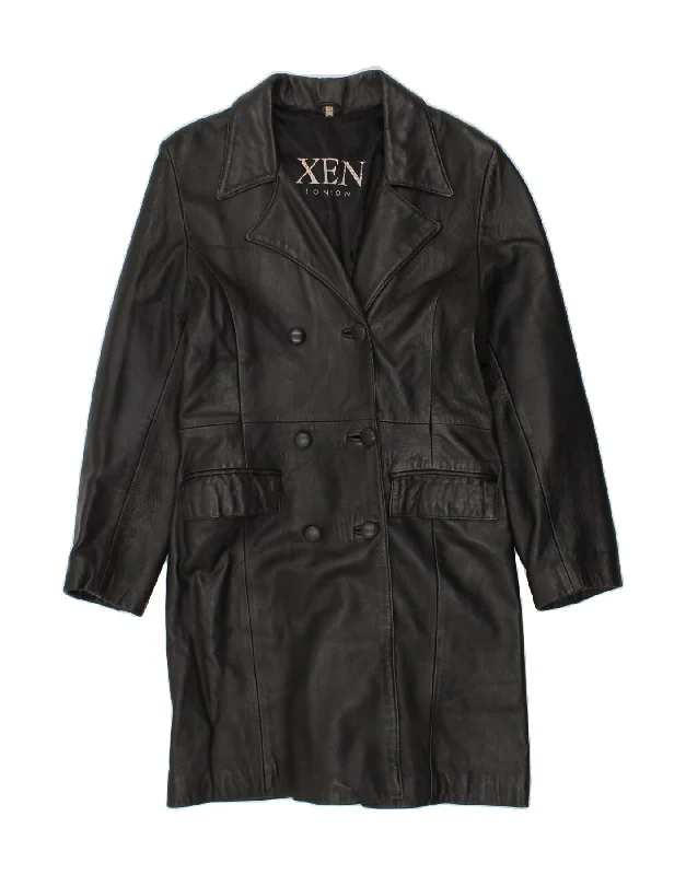 VINTAGE Womens Leather Coat UK 18 XL Black garde