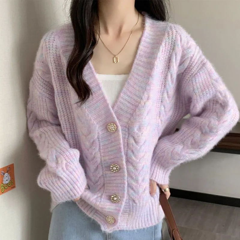 Veyora V-Neck Knitted Button-Down Cardigan Modern Women's Tech