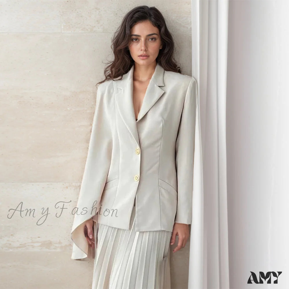 Elegant Temperament IrRegular Sleeve Design Solid Color Lapel Small Suit New Style Blazer Bohemian Women's Free