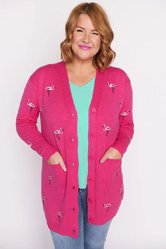 Angela Pink Flamingo Cardi Bold Women's Animal Print