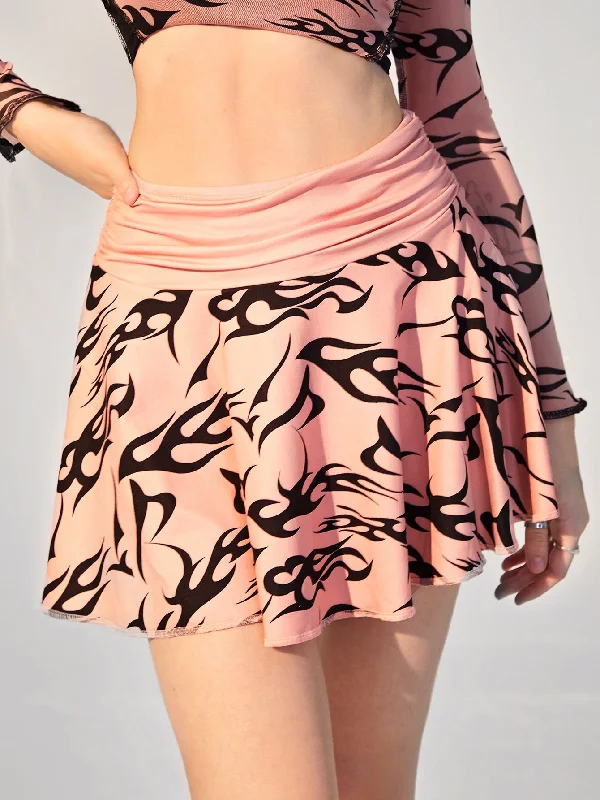 Casual Graphic Ruched High Waist Mini Women Skirt Feminine Women's Soft 